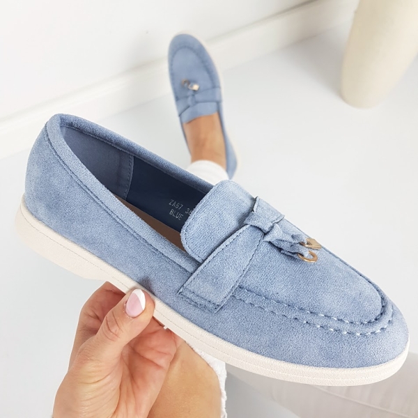 Сини велурени макасини- Klara Blue 11783
