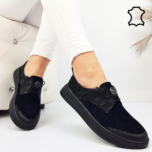 Ежедневни обувки от естествен набук- Kiara Black 11789