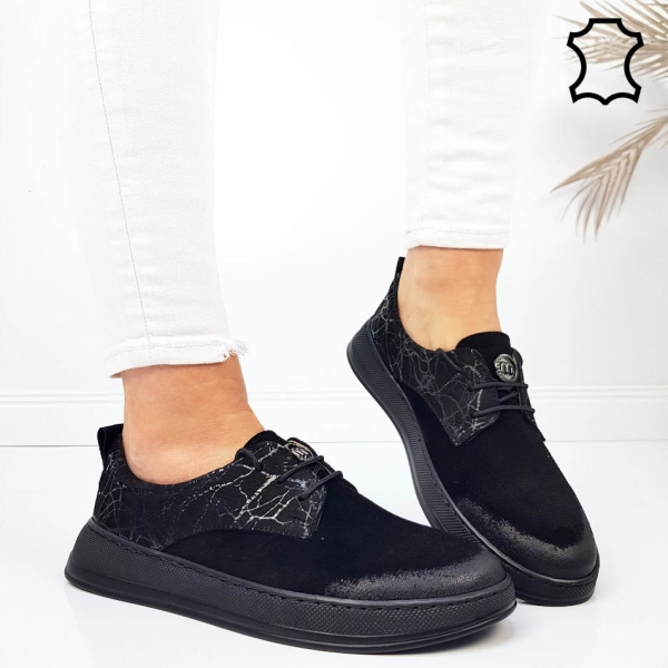 Ежедневни обувки от естествен набук- Kiara Black 11789