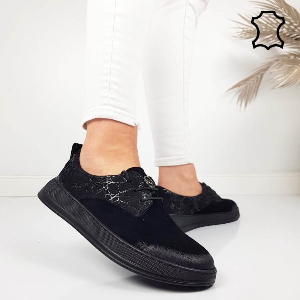 Ежедневни обувки от естествен набук- Kiara Black 11789