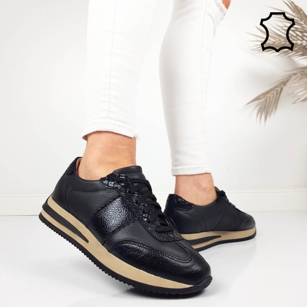 Черни кецове на платформа от естествена кожа- Dara Black 11790