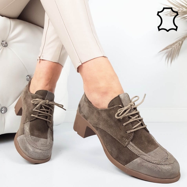 Обувки от естествен велур на широк ток- Frea Taupe 11792