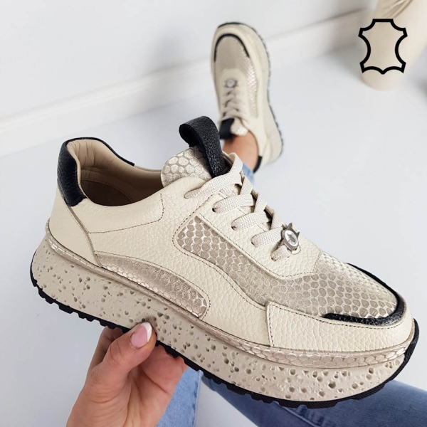 Бежови сникърси от естествена кожа- Nora Beige 11805