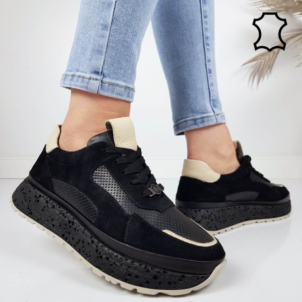 Черни спортни обувки от естествена кожа- 11806