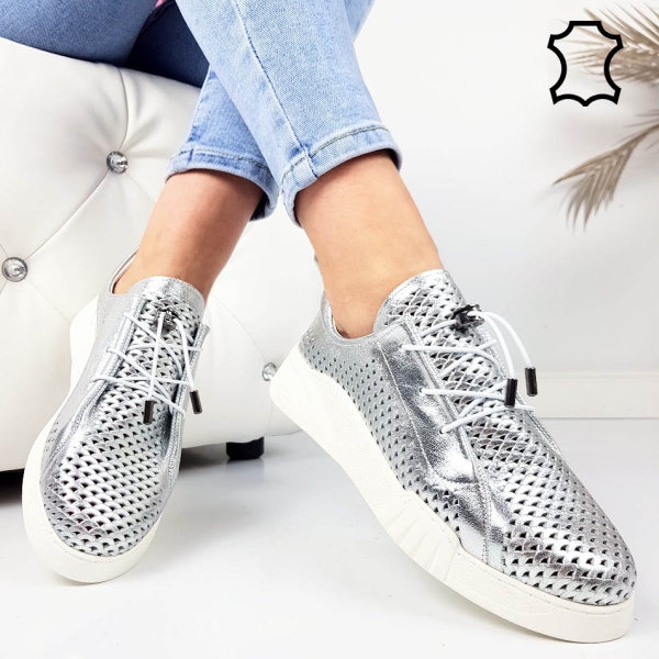 Сребристи обувки от естествена кожа- Dara Silver 11811