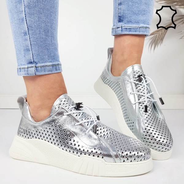 Сребристи обувки от естествена кожа- Dara Silver 11811