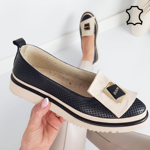 Черни равни обувки от естествена кожа- Mirela Black 11813