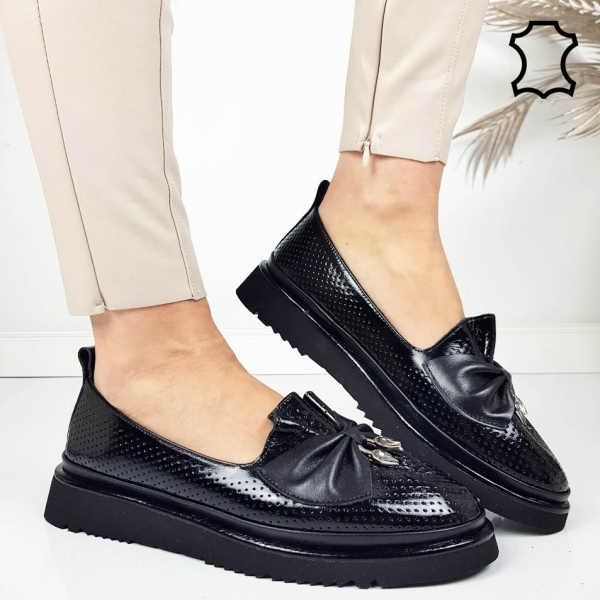 Черни равни обувки от естествена кожа- Naq Black 11814