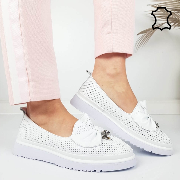 Равни обувки от естествена кожа- Naq White 11815