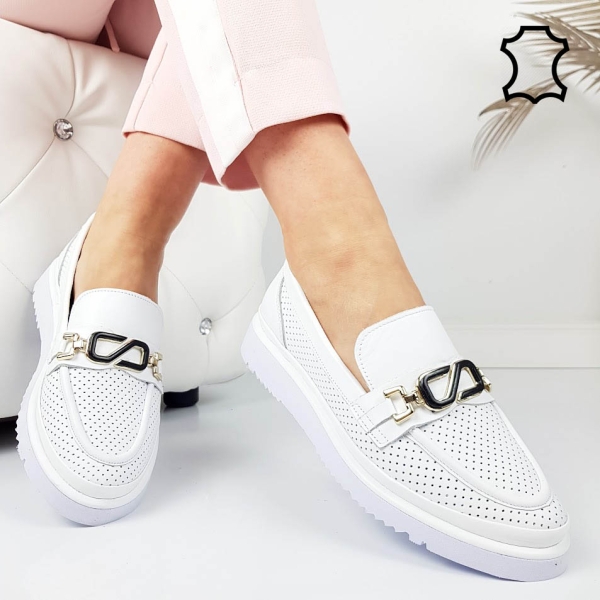 Бели ежедневни обувки от естествена кожа- Selin White 11816