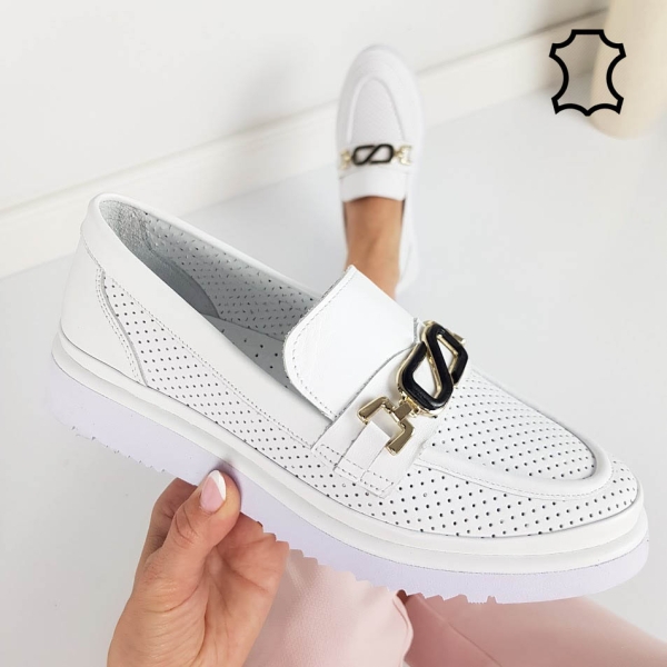 Бели ежедневни обувки от естествена кожа- Selin White 11816