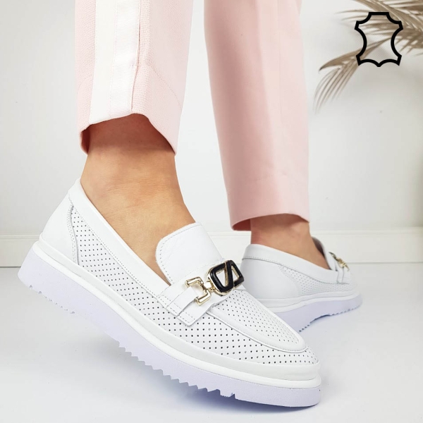 Бели ежедневни обувки от естествена кожа- Selin White 11816