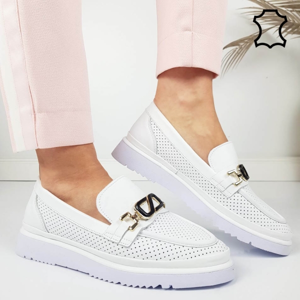 Бели ежедневни обувки от естествена кожа- Selin White 11816