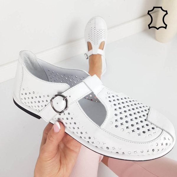 Мокасини от перфорирана естествена кожа- Zina White 11818