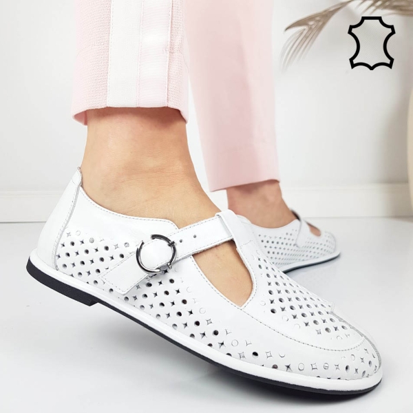 Мокасини от перфорирана естествена кожа- Zina White 11818