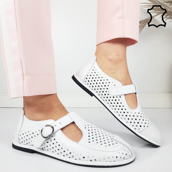 Мокасини от перфорирана естествена кожа- Zina White 11818