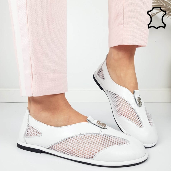 Равни мокасини от естествена кожа- Vera White 11819