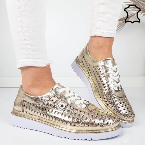 Обувки от естествена кожа в златист цвят- Erin Gold 11823