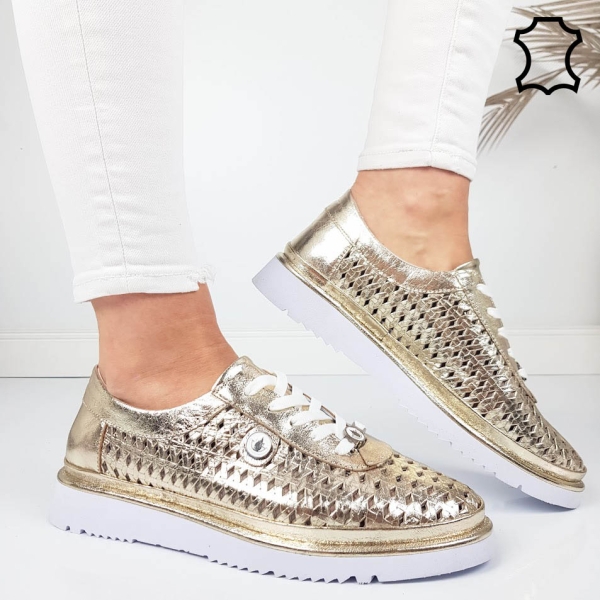 Обувки от естествена кожа в златист цвят- Erin Gold 11823