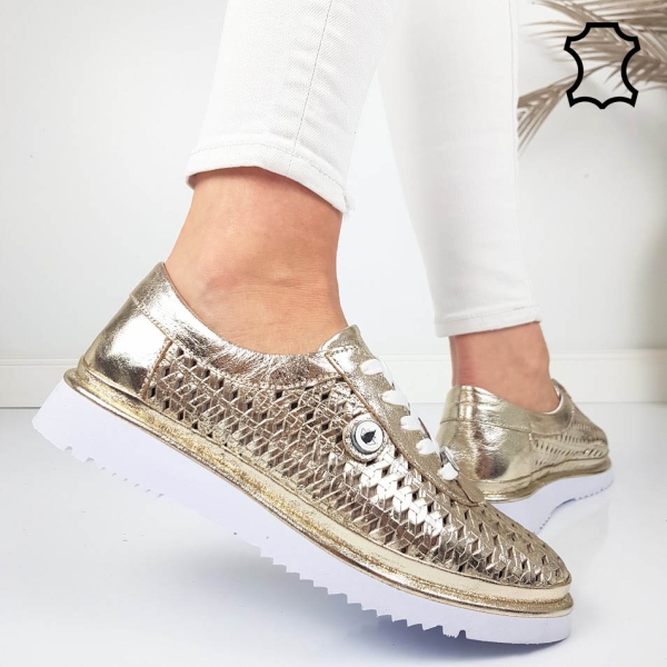 Обувки от естествена кожа в златист цвят- Erin Gold 11823