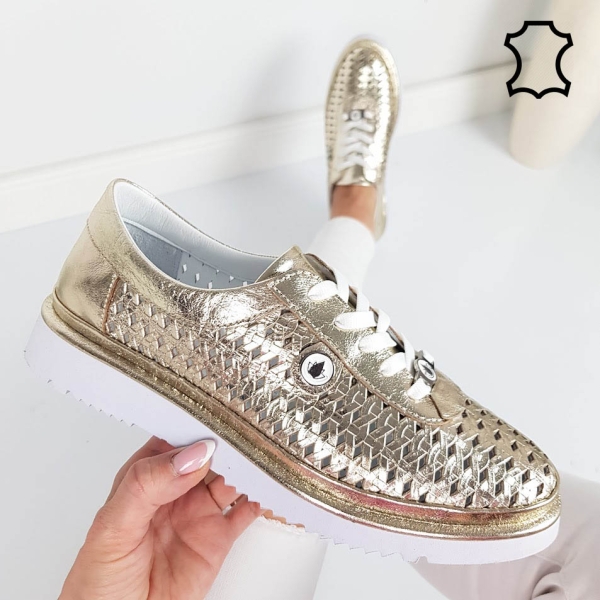 Обувки от естествена кожа в златист цвят- Erin Gold 11823