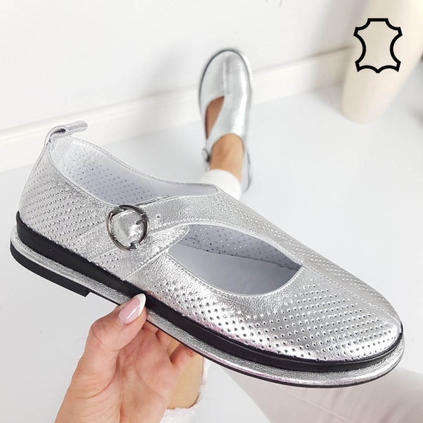 Сребристи мокасини от естествена кожа- Greta Silver 11824