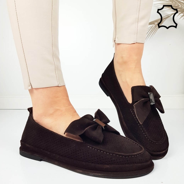 Мокасини от естествен велур в цвят шоколад- lina 11825