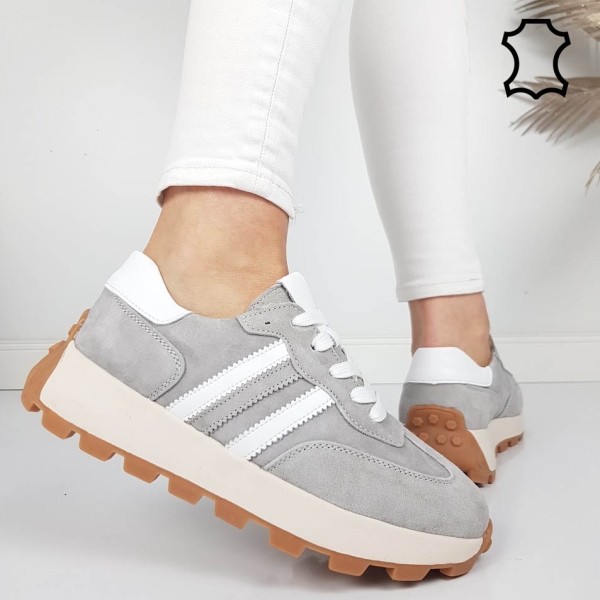 Сиви маратонки от естествена кожа и велур- Samanta Grey 11854