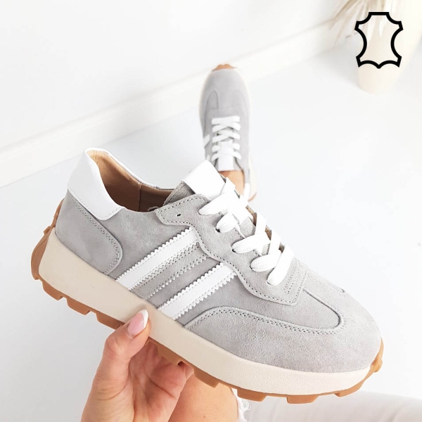 Сиви маратонки от естествена кожа и велур- Samanta Grey 11854