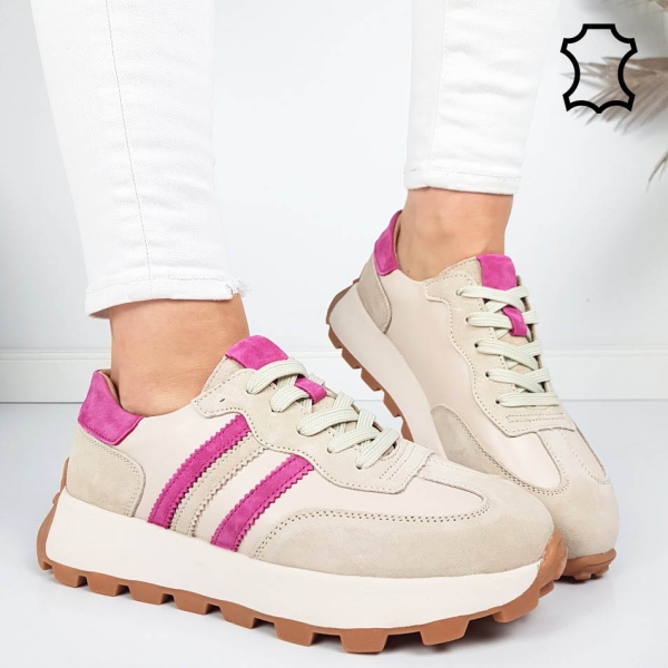 Бежови маратонки от естествена кожа и велур- Samanta Beige 11855
