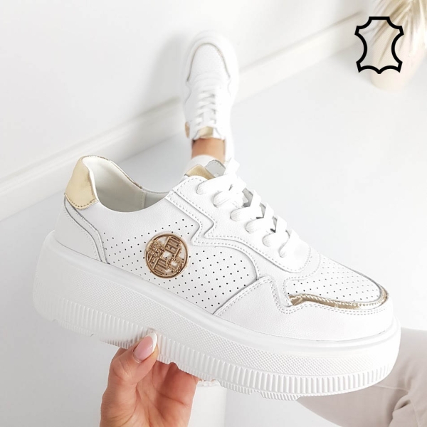 Бели кецове от естествена кожа- Hana White 11857