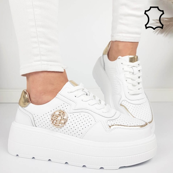 Бели кецове от естествена кожа- Hana White 11857