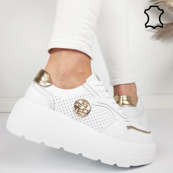 Бели кецове от естествена кожа- Hana White 11857