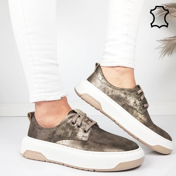 Кецове от естествена кожа цвят таупе- Darena 11866