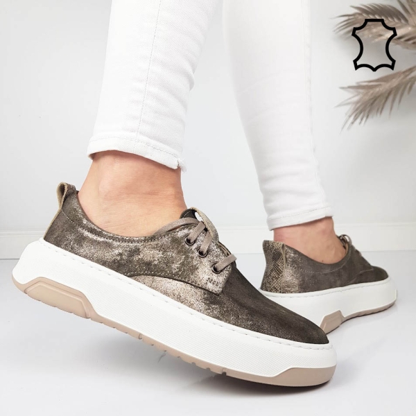 Кецове от естествена кожа цвят таупе- Darena 11866