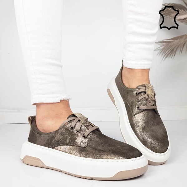 Кецове от естествена кожа цвят таупе- Darena 11866