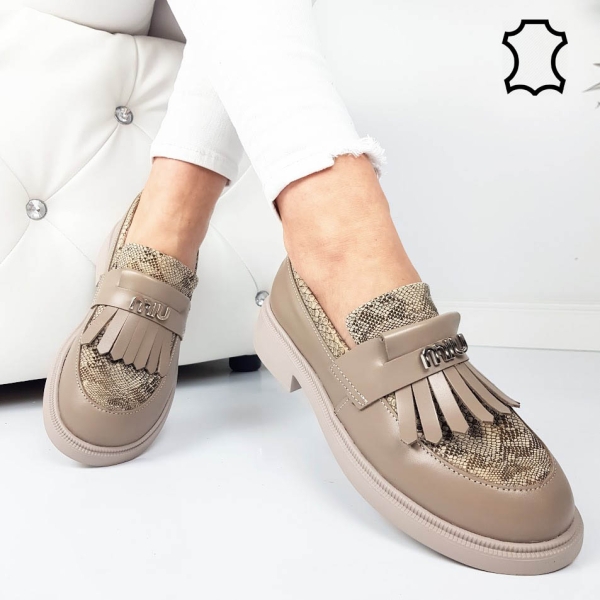 Мокасини от естествена кожа цвят таупе- Tera Taupe 11867