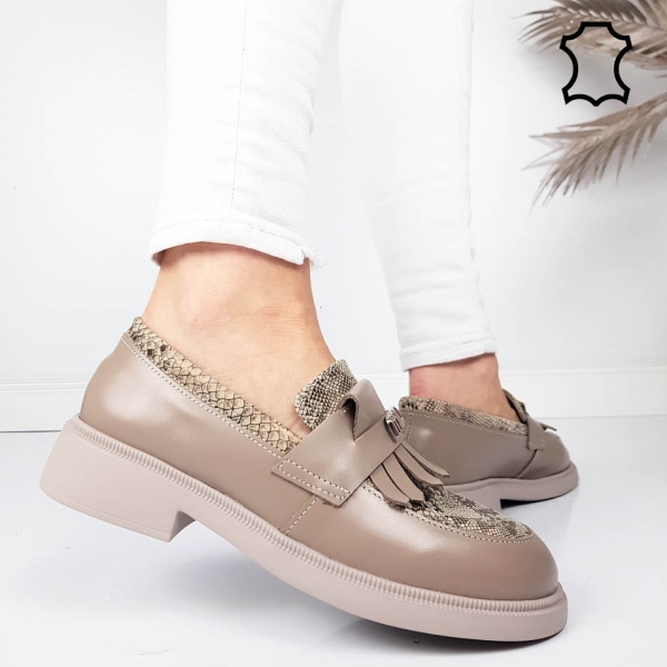 Мокасини от естествена кожа цвят таупе- Tera Taupe 11867