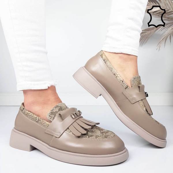 Мокасини от естествена кожа цвят таупе- Tera Taupe 11867