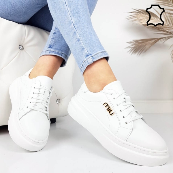 Бели кецове от естествена кожа- Nora White 11868