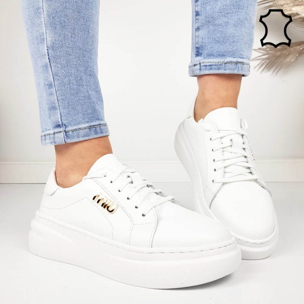 Бели кецове от естествена кожа- Nora White 11868