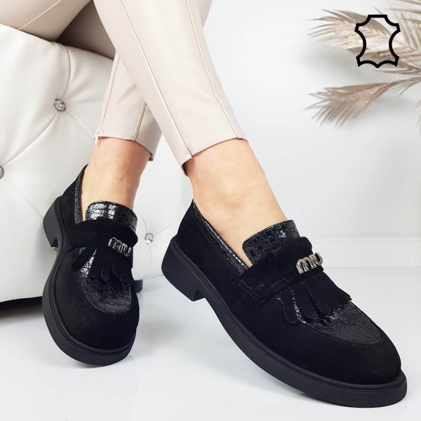 Черни мокасини от стествен велур- Tera Black 11869