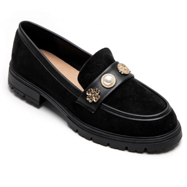 Черни велурени мокасини- Mika Black 11878