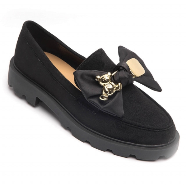 Дамски мокасини в черен цвят с мече- Tedy Black 10917