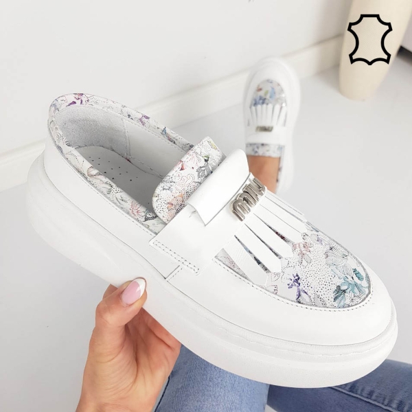 Бели мокасини от естествена кожа- Vera White 11920