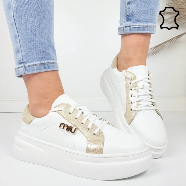 Кецове от естествена кожа в бяло и златно- Nora Gold 11921