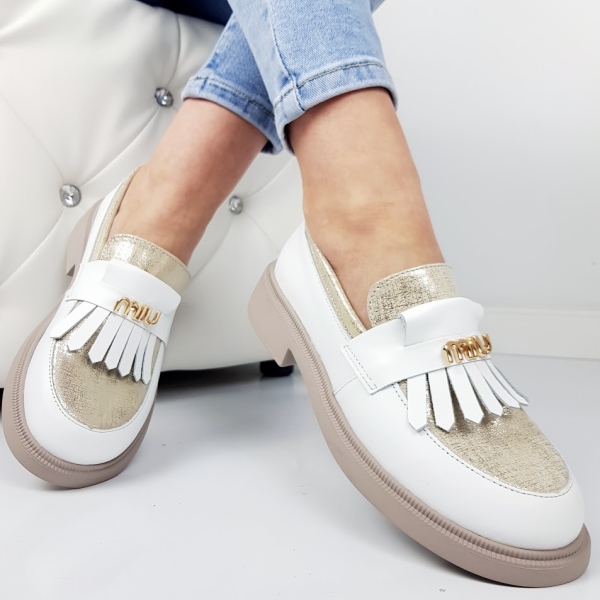 Мокасини от естествена кожа- Tera White 11922