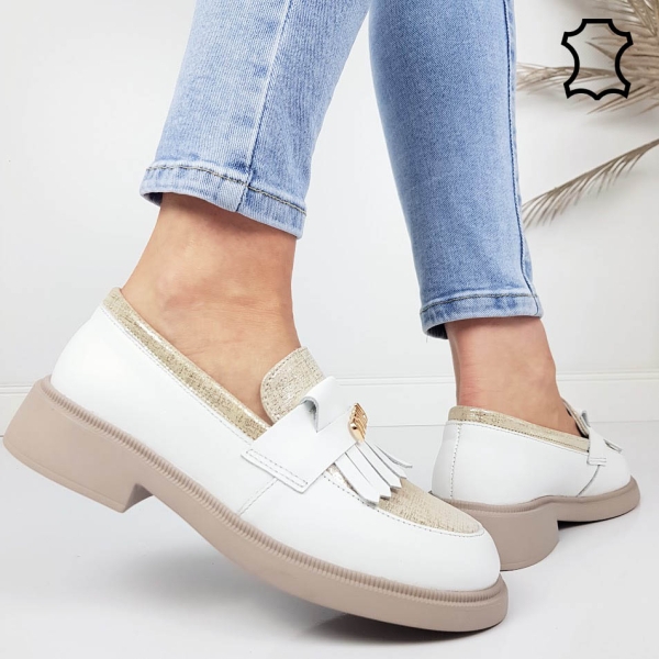 Мокасини от естествена кожа- Tera White 11922