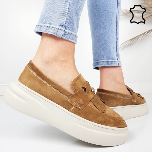 мокасини от естествен велур в кафяв цвят- Vera Brown 11923