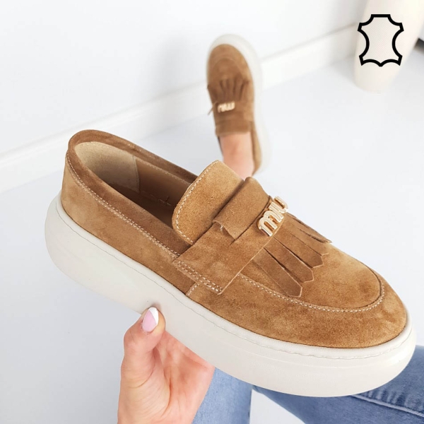 мокасини от естествен велур в кафяв цвят- Vera Brown 11923